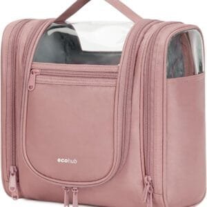 ECOHUB 9L Neceser Viaje Mujer Colgante, Grand Bolsa de Aseo con Gancho Giratorio de 360°, Neceser Maquillaje Organizador Impermeable para Artículos Tamaño Completo Viaje Accesorios, Rosa