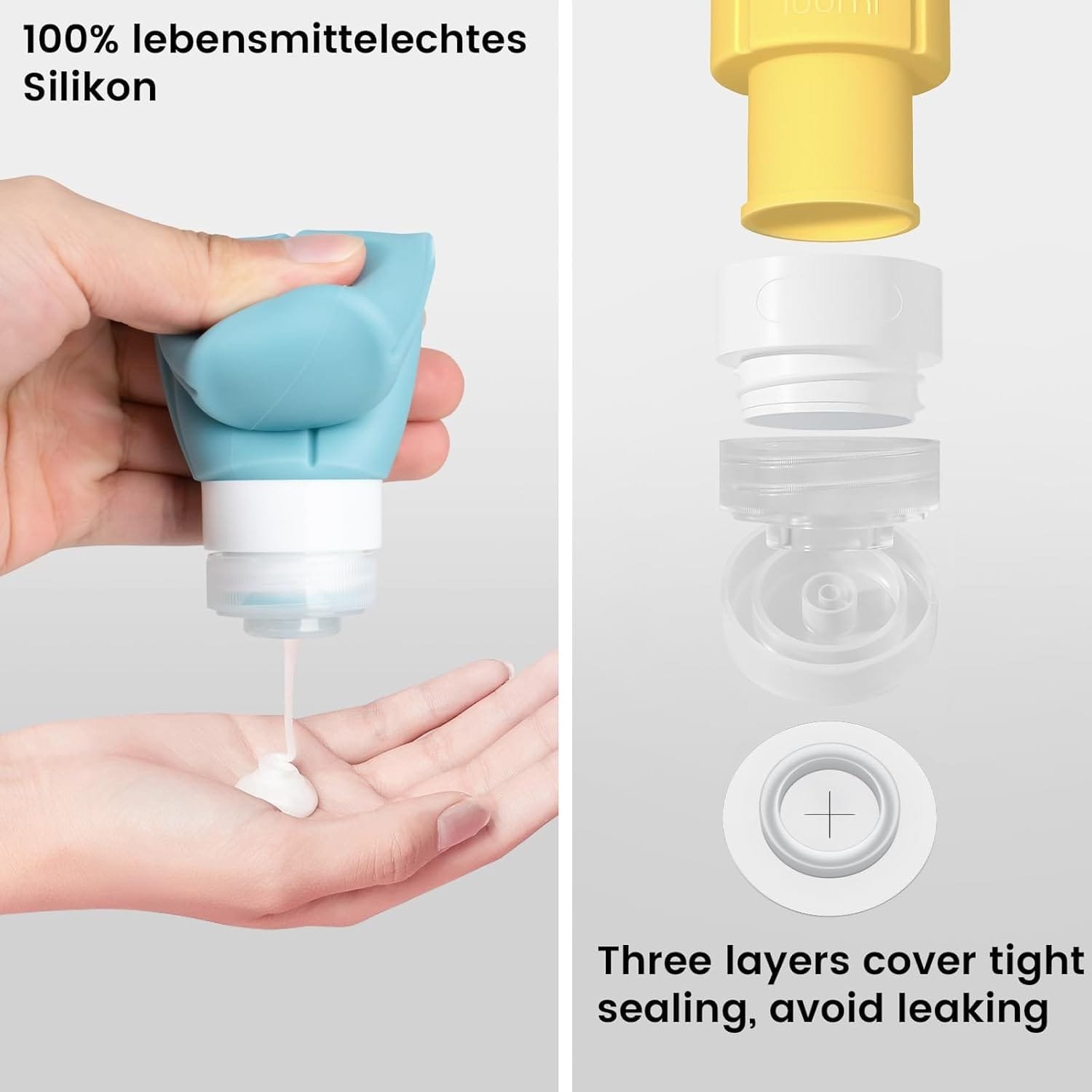 100mlX4 Botellas de Viaje Silicona - Botes Rellenables Viaje, 17 Pack Juego de Botellas Viaje para Champús Lociones y Artículos de Tocador, a Prueba de Fugas, FDA Certificado Sin BPA - Imagen 3