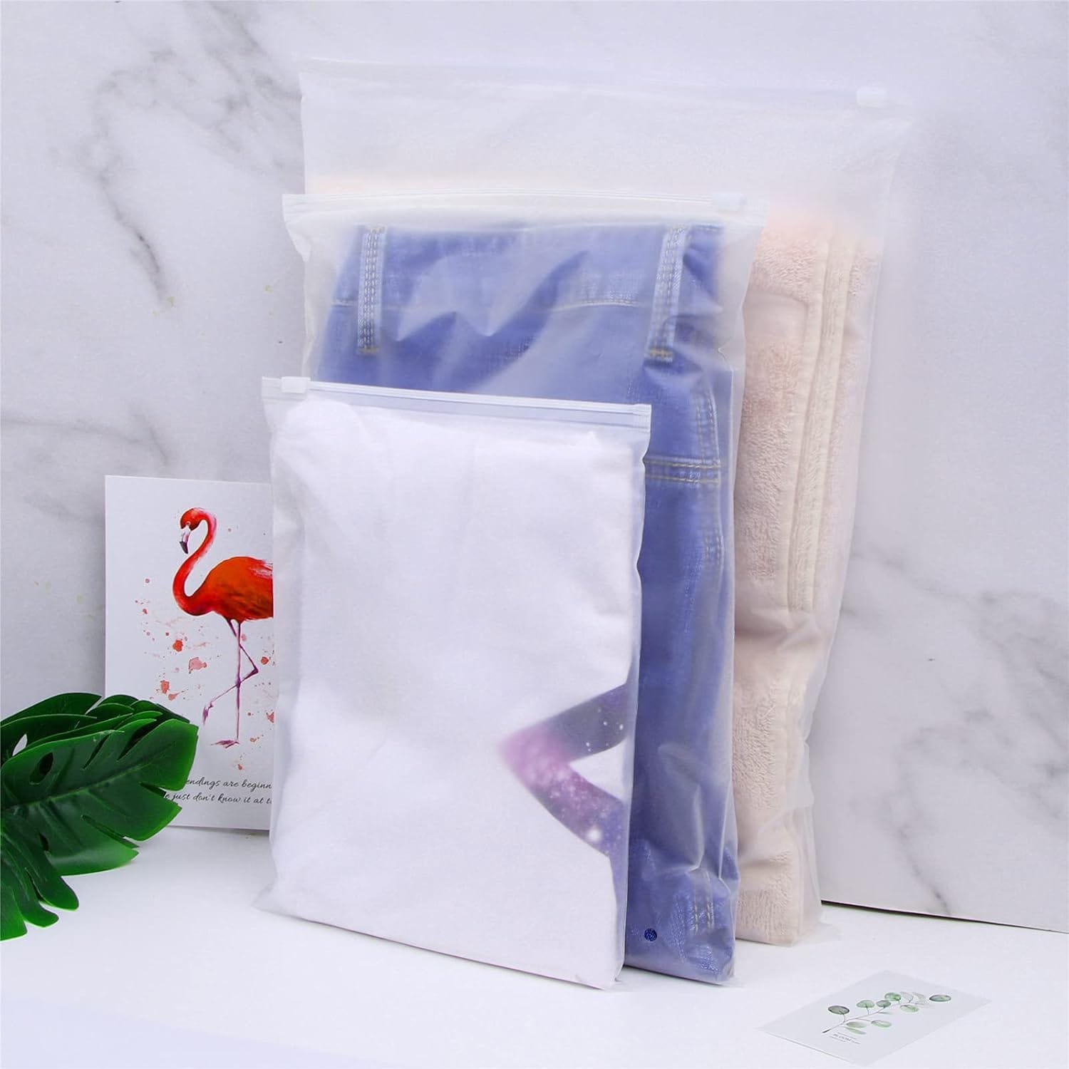 Annhao 30 Piezas Bolsas de Almacenamiento de Viaje, Reutilizable Bolsa de Transparente Esmeriladas Plástico Organizador de Viaje con Cierre Ziplock para Ropa, Bragas, Zapatos, Cosméticos (5 Tamaños) - Imagen 7