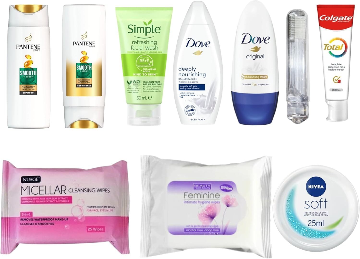 Juego de artículos de tocador de viaje para mujer, kit de aseo esencial de tamaño de viaje para viajes, hospitales, estancias nocturnas, Clear, Bolsa de aseo de viaje - Imagen 5