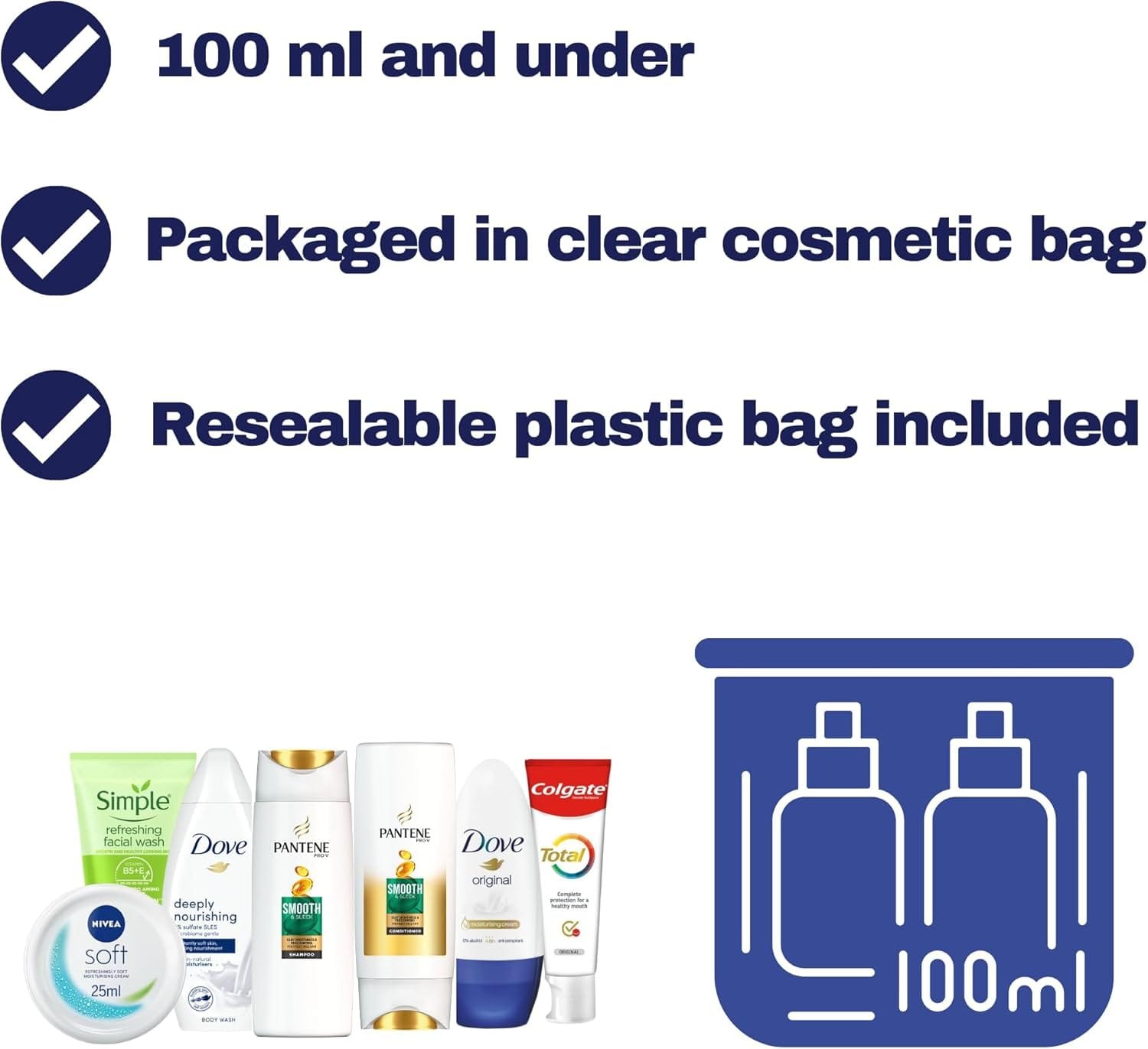 Juego de artículos de tocador de viaje para mujer, kit de aseo esencial de tamaño de viaje para viajes, hospitales, estancias nocturnas, Clear, Bolsa de aseo de viaje - Imagen 3