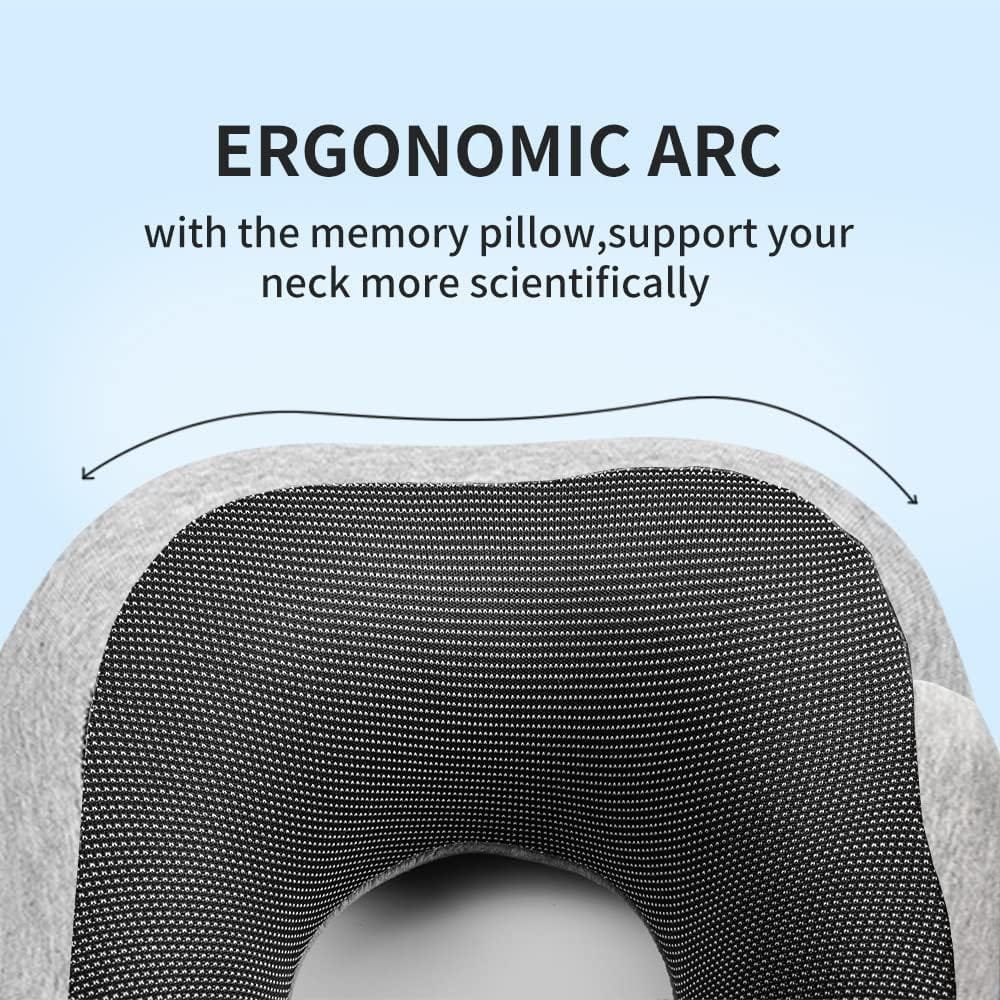 Newaner Almohada de Viaje Viscoelástica de Espuma, Almohada de Memoria, Almohada ortopédica Cervical para Avión Tren Coche Viajando con máscara de Ojos y Tapones para los oídos(Gris) - Imagen 3