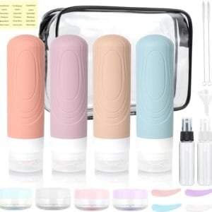 AiQInu Juego De Botellas De Viaje, 19 Pack Botellas De Viaje Silicona 90ml, Botes Rellenables Viaje A Prueba De Fugas Para Gel, ChampúS, Lociones Y ArtíCulos De Tocador, Sin BPA