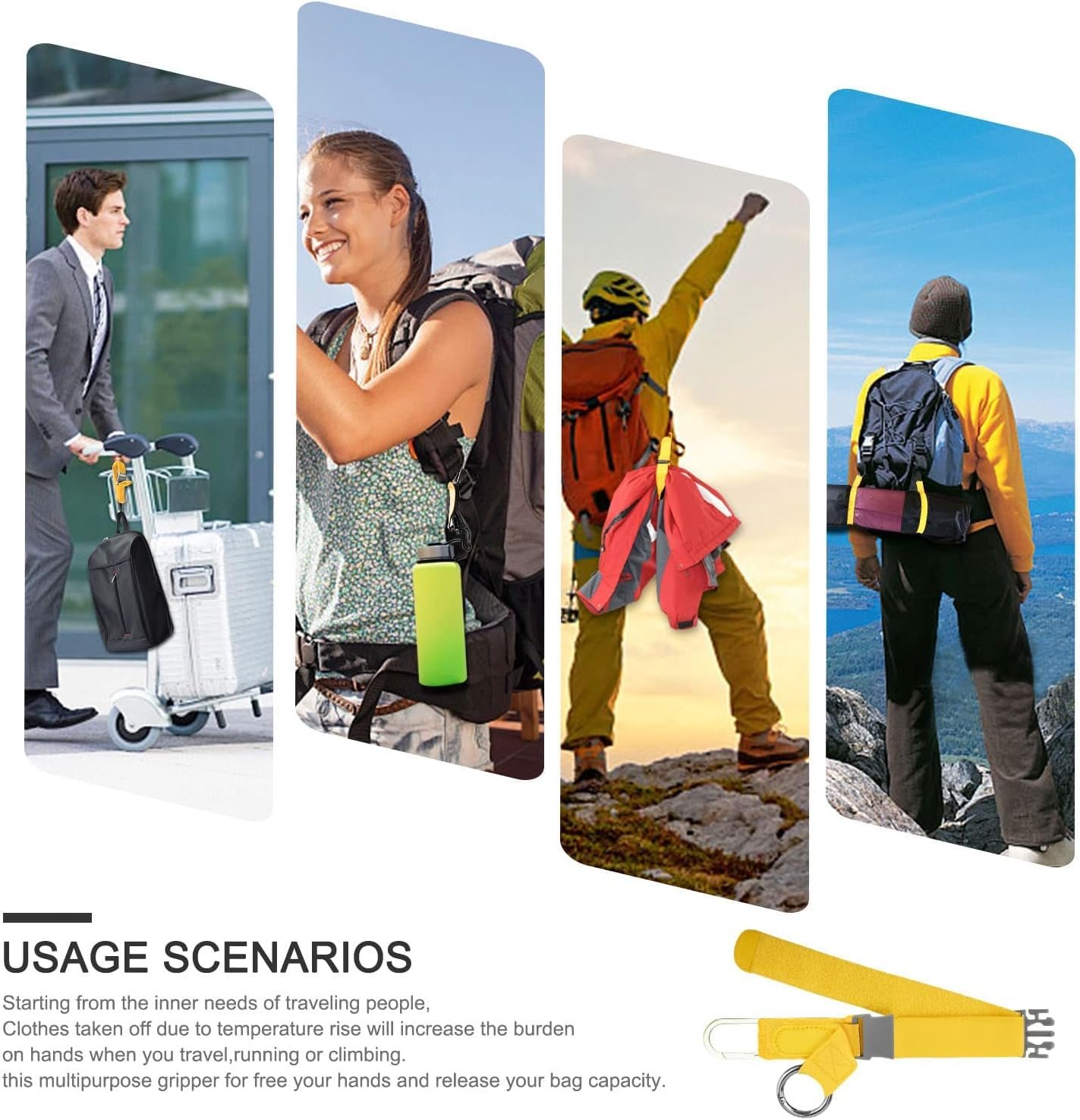 Correa de Equipaje, Agarre elástico para Chaqueta con Velcro con Gancho y Hebilla en Forma de D, Correa para artículos pequeños, Accesorios de Viaje para cinturón, Libera Sus Manos,Color de maíz - Imagen 7