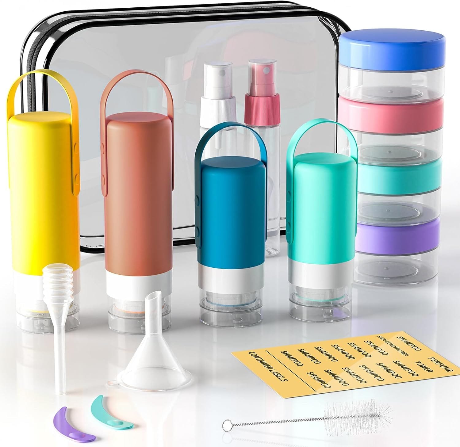 16 Pack Juego de Botellas de Viaje Silicona - Botes Rellenables para Viaje, Para Champús Lociones y Artículos de Tocador, a Prueba de Fugas