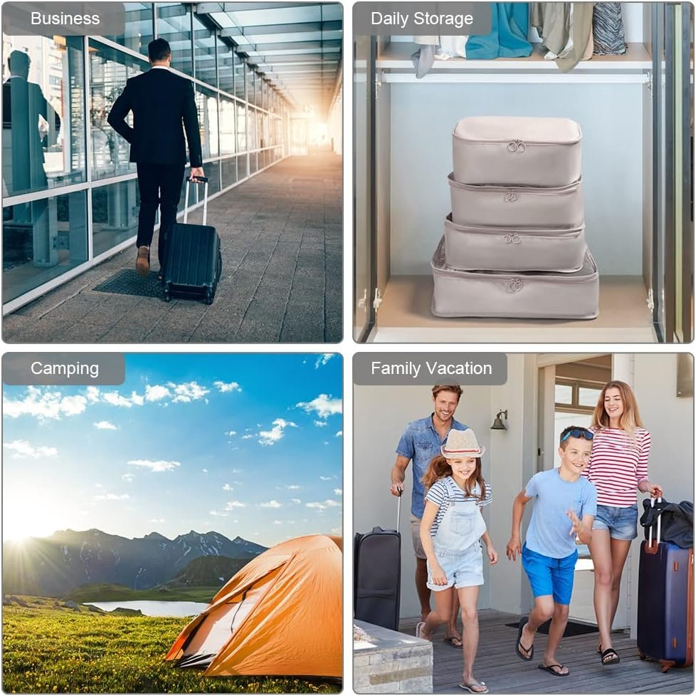 OSDUE Organizadores para Maletas, 8 Set de Organizador de Equipaje, Impermeable Organizador de Maleta, para de Viaje, Zapatos, Cubos de Embalaje Ropa, Cosméticos, Ropa Interior, Beige - Imagen 6