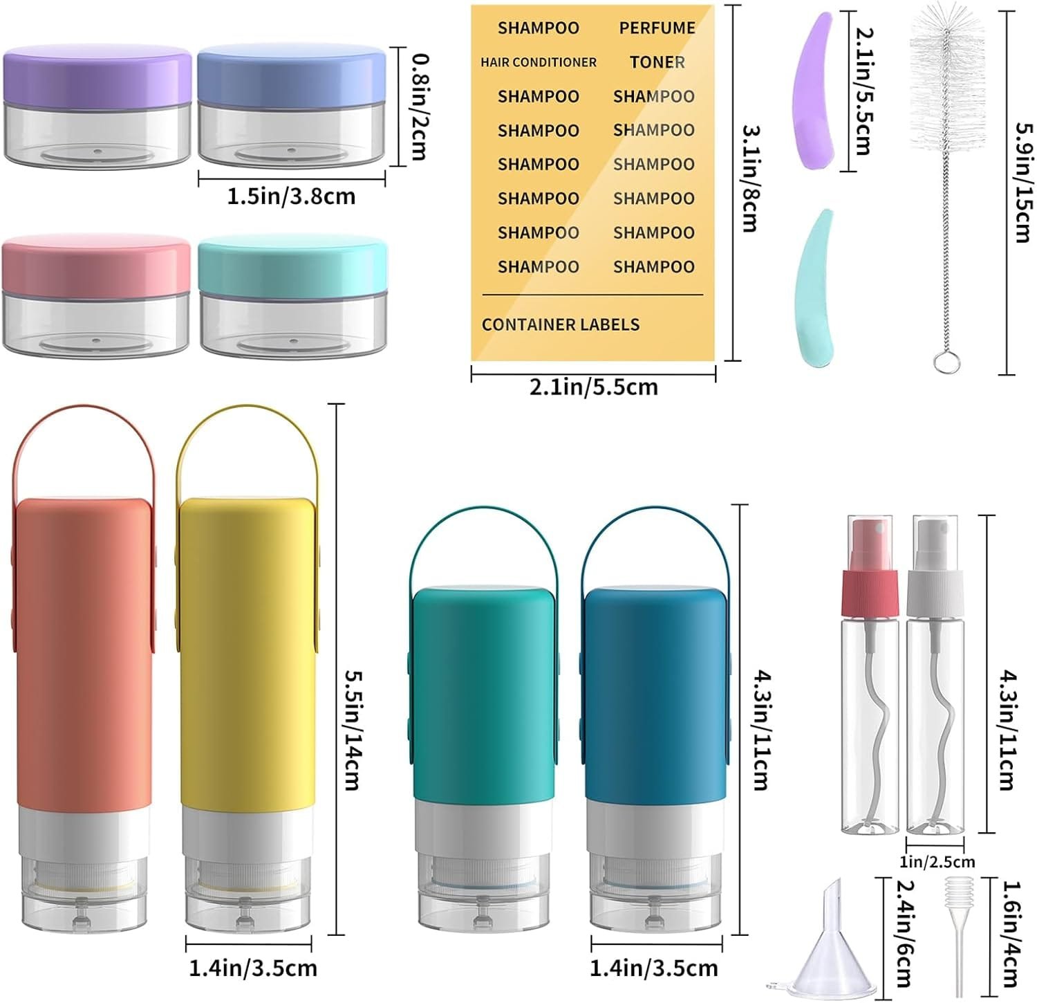 16 Pack Juego de Botellas de Viaje Silicona - Botes Rellenables para Viaje, Para Champús Lociones y Artículos de Tocador, a Prueba de Fugas - Imagen 4