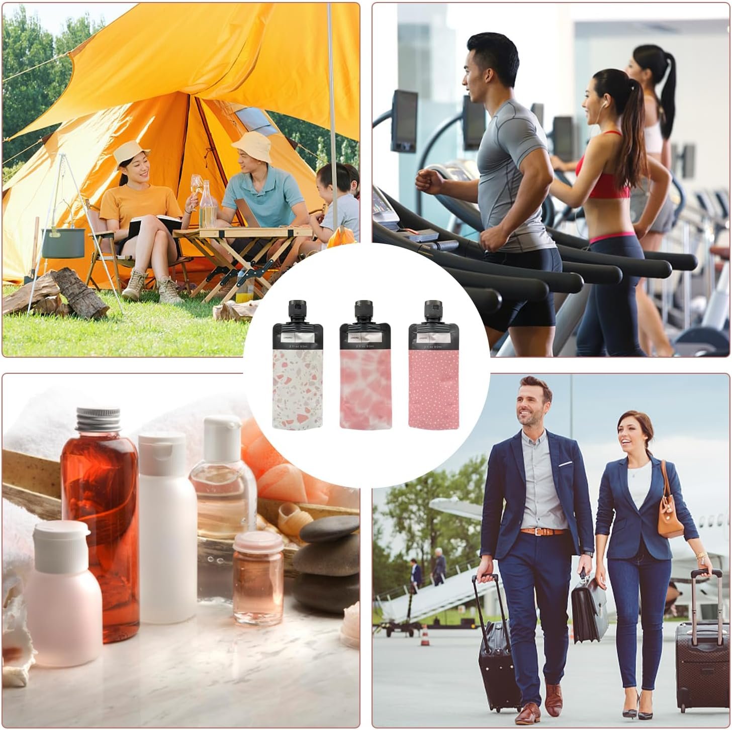 6 Botellas De Viaje Exprimibles De 90 Ml Y 1 Embudo, Bolsa De Viaje Para Artículos De Tocador, Bolsa Para Líquidos, Contenedor De Cosméticos Para Almacenamiento Dividido (Rosa, Morado) - Imagen 4