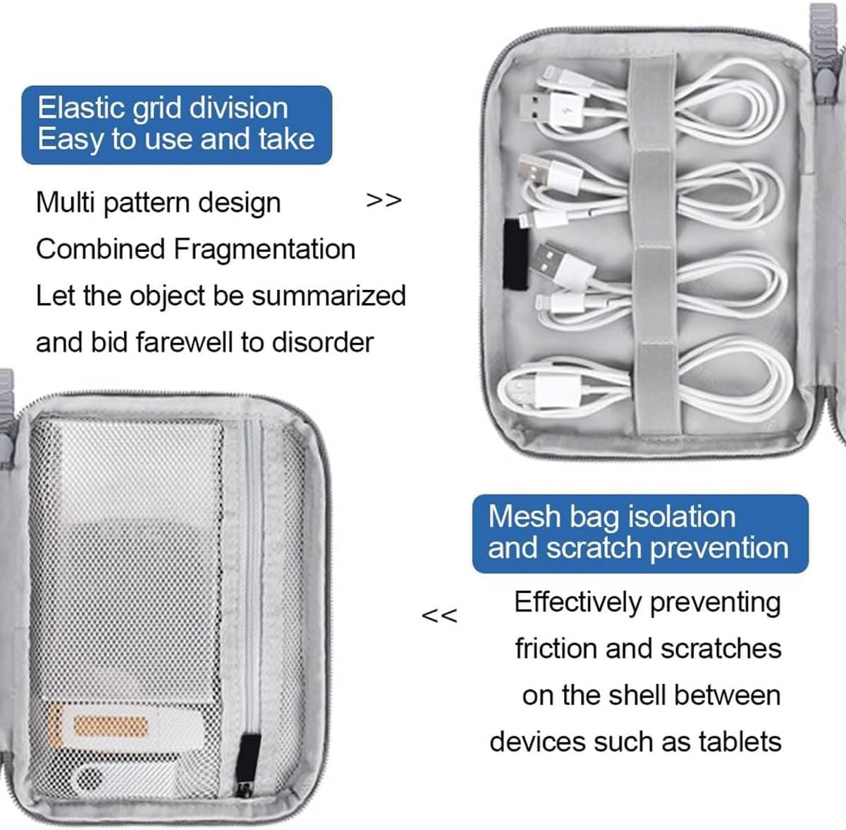 EORPAVU organizador cables viaje,Bolsa para guardar cables, artículos de viaje, artículos esenciales para viajes de vacaciones, bolsa de almacenamiento para viajes, 18,5 x 14 x 2 cm (negro) - Imagen 3