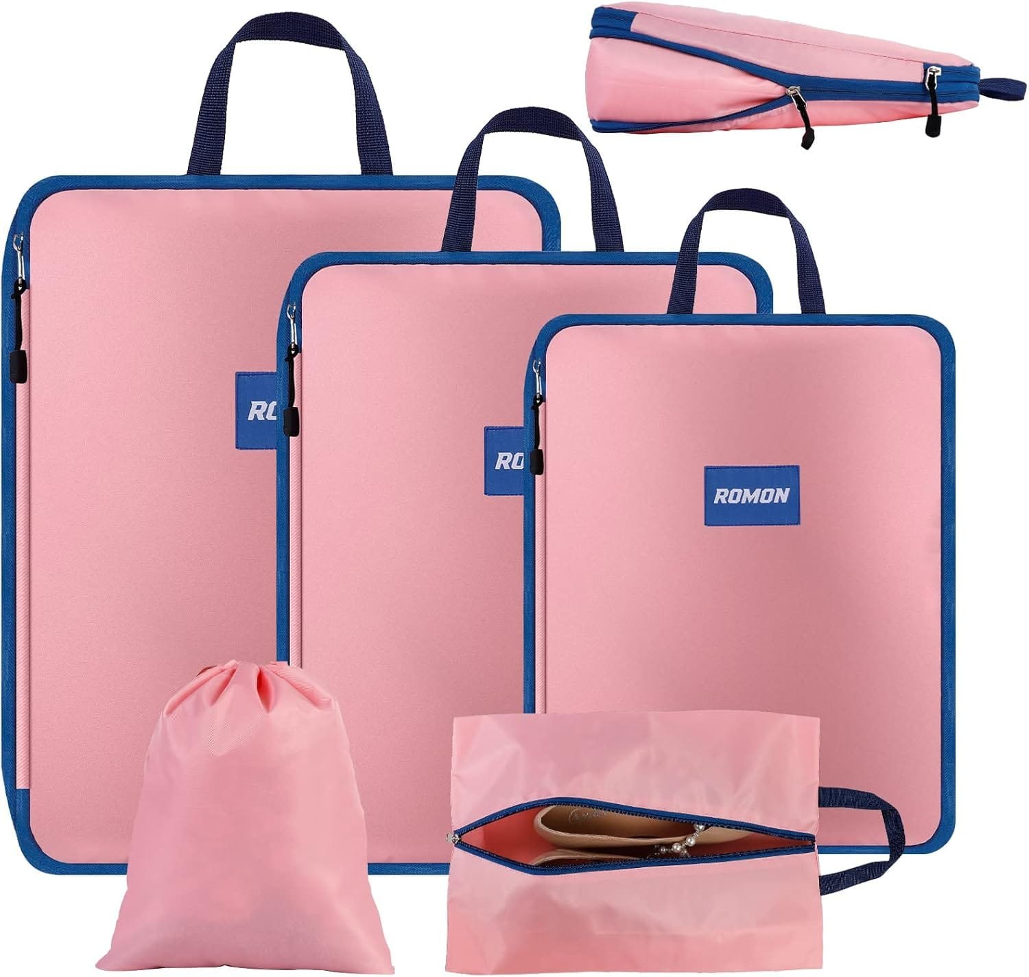 Romon Bolsas Compresion Viaje, 5 Piezas Bolsas Organizadoras Maleta de Viaje, Impermeable Juego de Cubos de Embalaje con Compresión, Para Ropa,Cosméticos,Equipaje