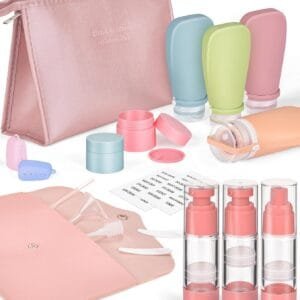 Noideeer Juego de 19 Botes Viaje Rellenables para Artículos de Aseo [Diseño a Prueba de Fugas], Botellas de Silicona Rellenables y Exprimibles para Champú, Acondicionador y Loción, Sin BPA