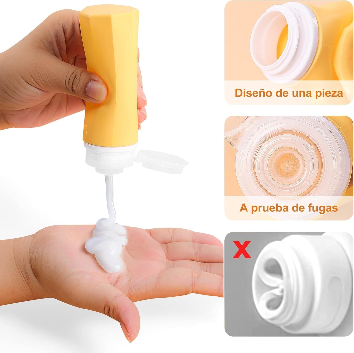 Opret Botellas de Viaje Silicona 4 Pack, Botes Rellenables Viaje de 100ml a Prueba de Fugas para Gel, Champús, Lociones y Artículos de Tocador, FDA Certificado Sin BPA - Imagen 4