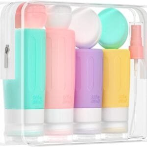 Morfone Botellas de Viaje de Silicona,Botella de Viaje 16 Piezas Aprobado por la TSA Botes Viaje Rellenado Juego a Prueba de Fugas para Champús, Loción y Artículos de Tocador, FDA Certified BPA Free