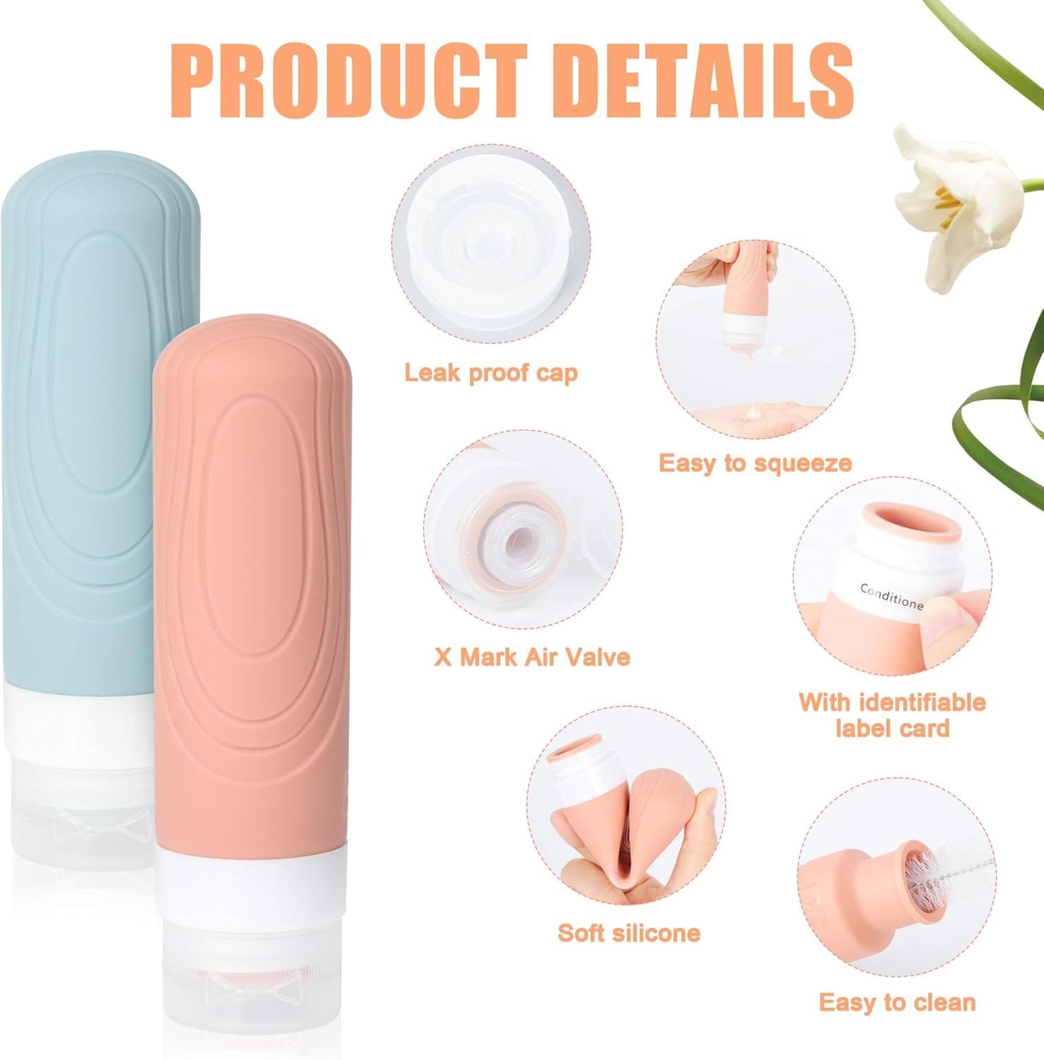 AiQInu Juego De Botellas De Viaje, 19 Pack Botellas De Viaje Silicona 90ml, Botes Rellenables Viaje A Prueba De Fugas Para Gel, ChampúS, Lociones Y ArtíCulos De Tocador, Sin BPA - Imagen 2