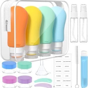 100mlX4 Botellas de Viaje Silicona - Botes Rellenables Viaje, 17 Pack Juego de Botellas Viaje para Champús Lociones y Artículos de Tocador, a Prueba de Fugas, FDA Certificado Sin BPA, Vistoso