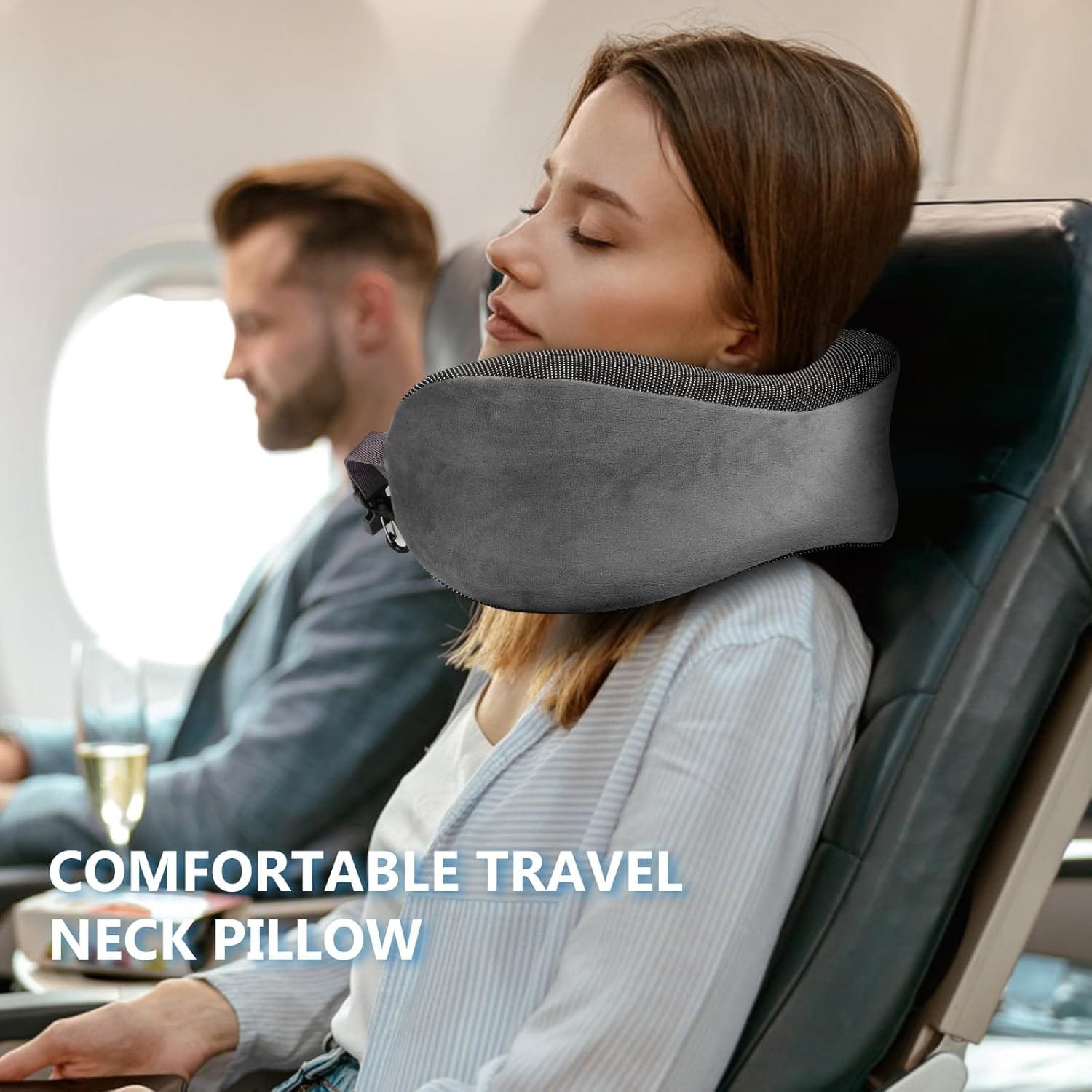 Blendura Almohada de Viaje, Almohada Cervical de Espuma Viscoelástica, Almohada de avión con Bolsa de Transporte Incluida, Adecuada para cojín de Cuello para avión, Coche, Oficina, Gris - Imagen 6