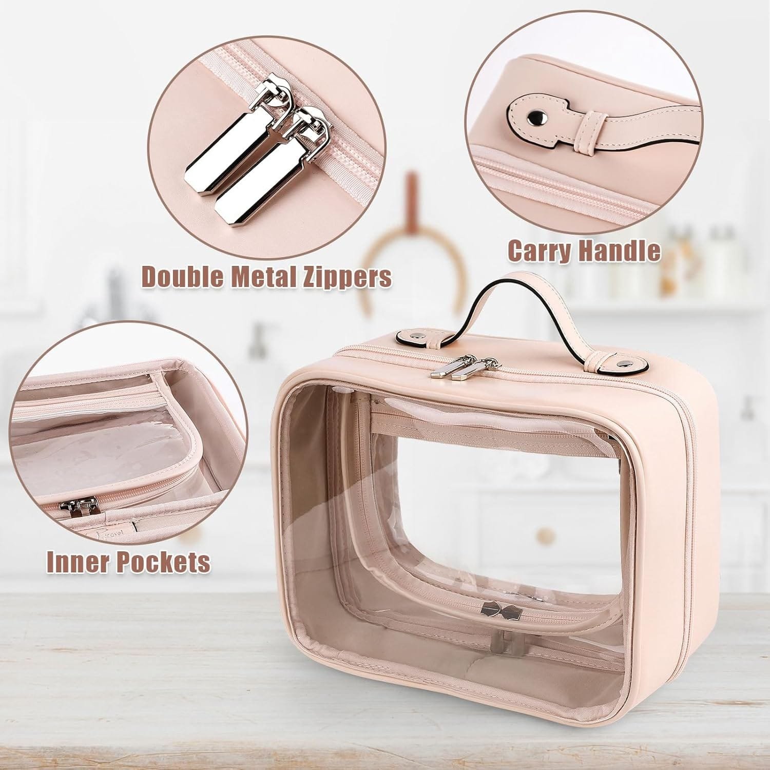 Bolsa de Aseo de PVC Transparente, Lychii Bolsa de Viaje, Transparente, Organizador de cosméticos, Bolsa de Maquillaje para artículos de Tocador, Líquidos, Cremas y Cosméticos - Imagen 2