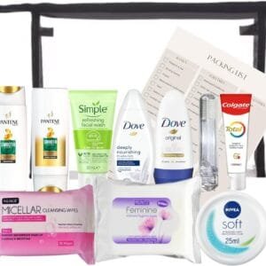 Juego de artículos de tocador de viaje para mujer, kit de aseo esencial de tamaño de viaje para viajes, hospitales, estancias nocturnas, Clear, Bolsa de aseo de viaje