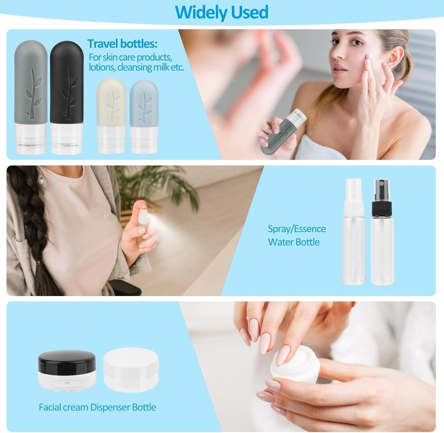 NVIYAM 8 Pack Juego de Botellas de Viaje Silicona Botes Viaje Rellenables kit Viaje Avion Botes Rellenables Viaje Juego de Botes Viaje Rellenables Silicona a Prueba de Fugas Botellas para Cosméticos - Imagen 4