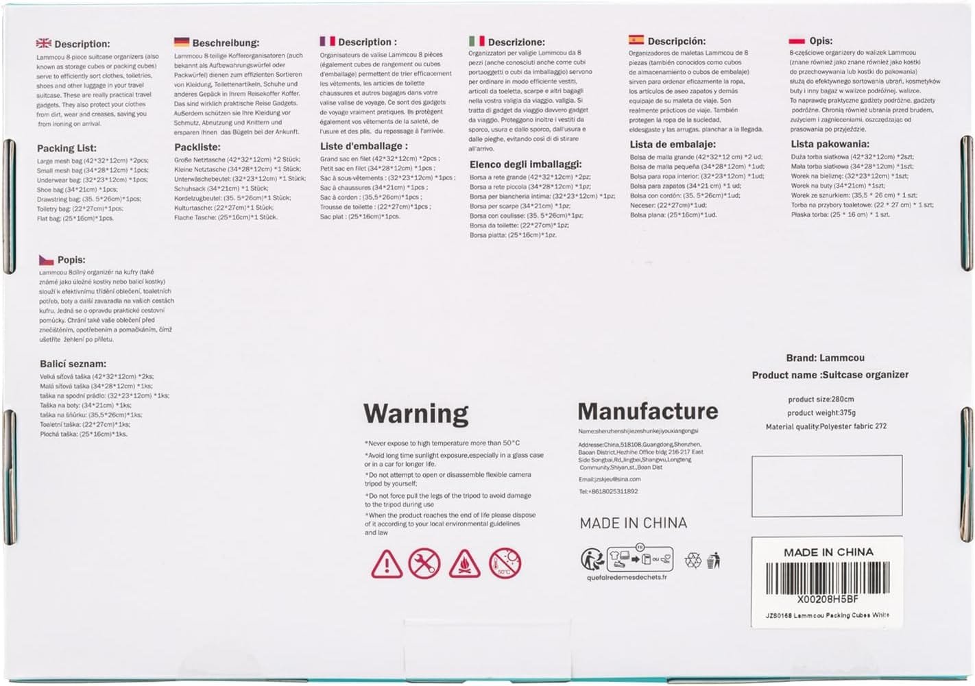 Lammcou Organizador Maleta, 8 en 1 Bolsas de equipaje De Viaje,Packing Cubes con bolsa para cosméticos, bolsa para zapatos, sistema de organización de artículos de viaje para vacaciones y viajes White - Imagen 14