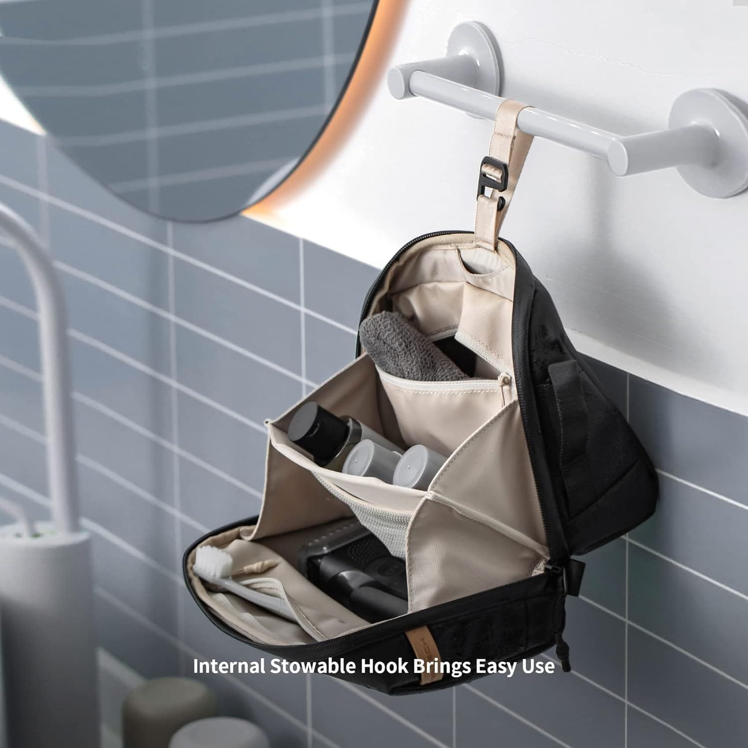 PGYTECH Wash Pouch Bolsa de Aseo con Gancho Colgante, Impermeable Neceser Maquillaje de Viaje, Neceser Hombre para artículos de tocador y cosméticos, Negro - Imagen 3