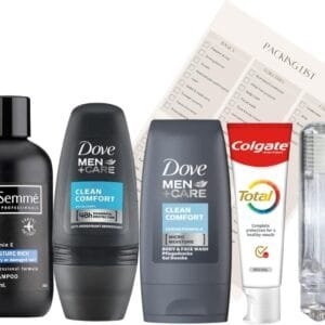 Mini juego de artículos de tocador de viaje para hombres, kit esencial de aseo para viajes, hospitales, estancias nocturnas, Clear, Bolsa de aseo de viaje
