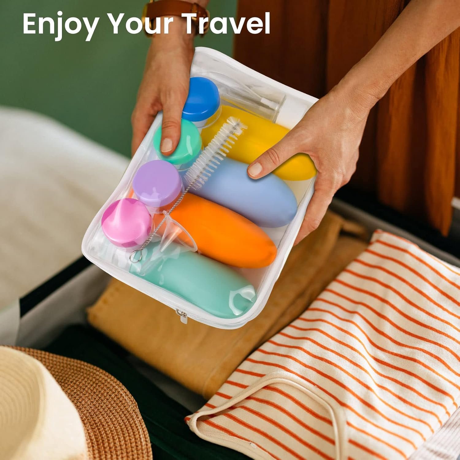 100mlX4 Botellas de Viaje Silicona - Botes Rellenables Viaje, 17 Pack Juego de Botellas Viaje para Champús Lociones y Artículos de Tocador, a Prueba de Fugas, FDA Certificado Sin BPA, Vistoso - Imagen 6