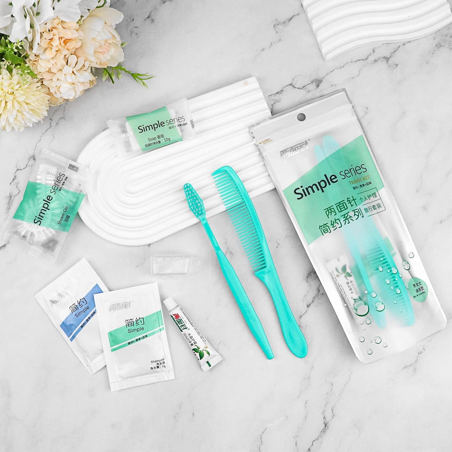 Artículos De Tocador De Viaje, Juego De Artículos De Tocador De Viaje con Cepillo De Dientes, Pasta De Dientes, Peine, Champú, Gel De Ducha, Gorro De Ducha Y Jabón (50 Juegos) - Imagen 2