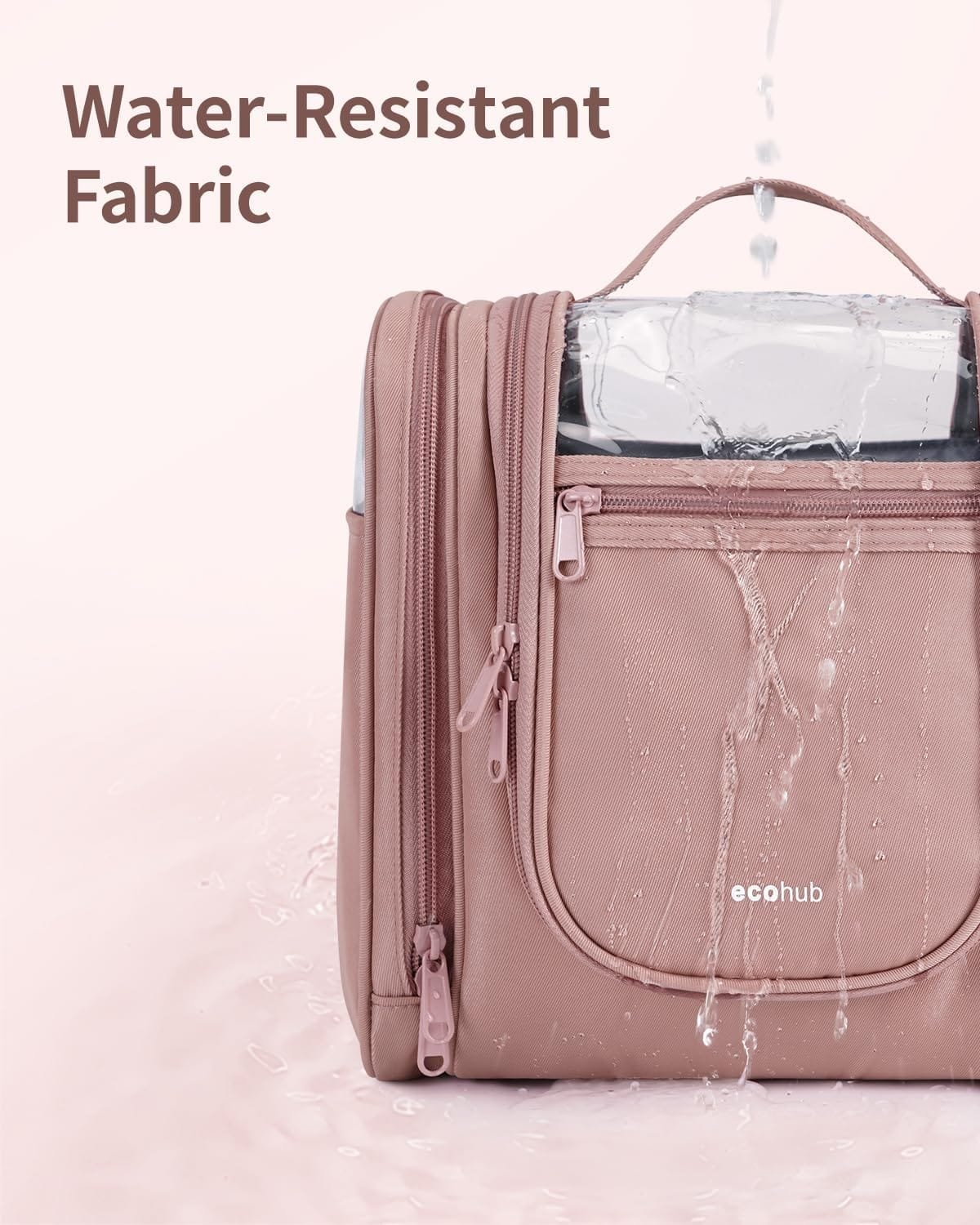 ECOHUB 9L Neceser Viaje Mujer Colgante, Grand Bolsa de Aseo con Gancho Giratorio de 360°, Neceser Maquillaje Organizador Impermeable para Artículos Tamaño Completo Viaje Accesorios, Rosa - Imagen 3