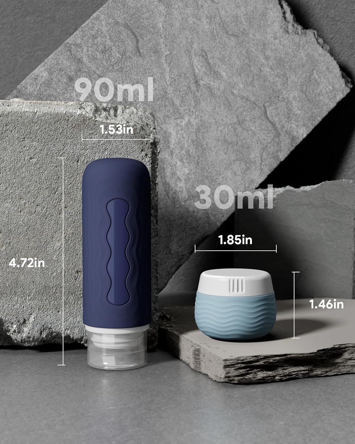 Yinke Botellas de silicona de viaje para artículos de tocador, aprobados por la TSA, recipientes de tamaño de viaje de 3 onzas y sin BPA, a prueba de fugas, accesorios de viaje recargables para champú - Imagen 7