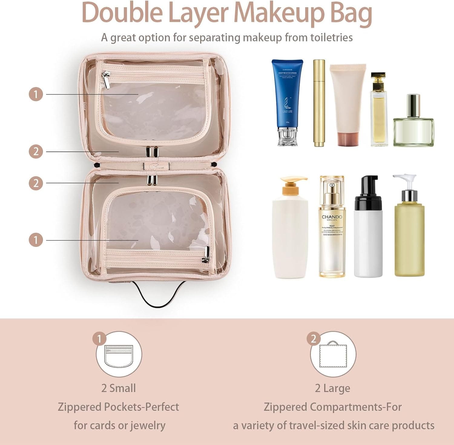 Bolsa de Aseo de PVC Transparente, Lychii Bolsa de Viaje, Transparente, Organizador de cosméticos, Bolsa de Maquillaje para artículos de Tocador, Líquidos, Cremas y Cosméticos - Imagen 4