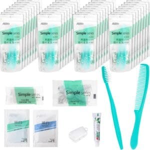 Artículos De Tocador De Viaje, Juego De Artículos De Tocador De Viaje con Cepillo De Dientes, Pasta De Dientes, Peine, Champú, Gel De Ducha, Gorro De Ducha Y Jabón (50 Juegos)