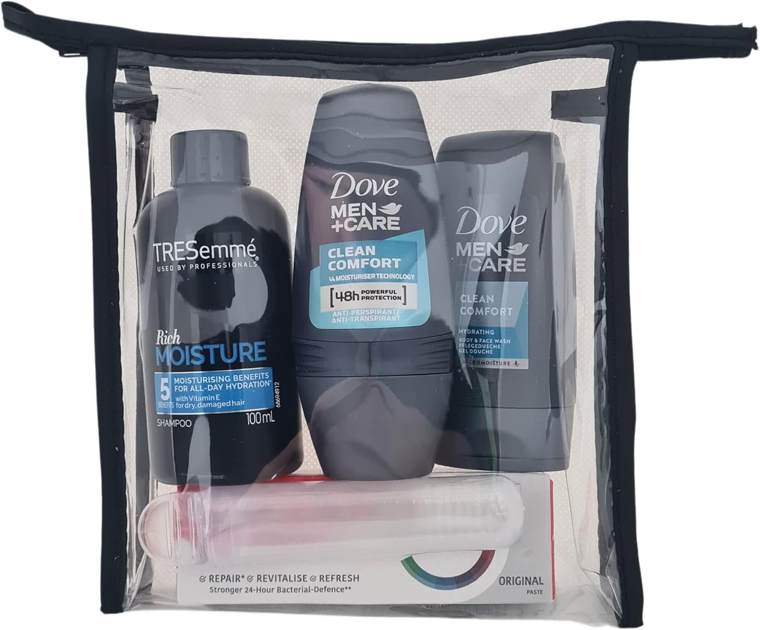 Mini juego de artículos de tocador de viaje para hombres, kit esencial de aseo para viajes, hospitales, estancias nocturnas, Clear, Bolsa de aseo de viaje - Imagen 6