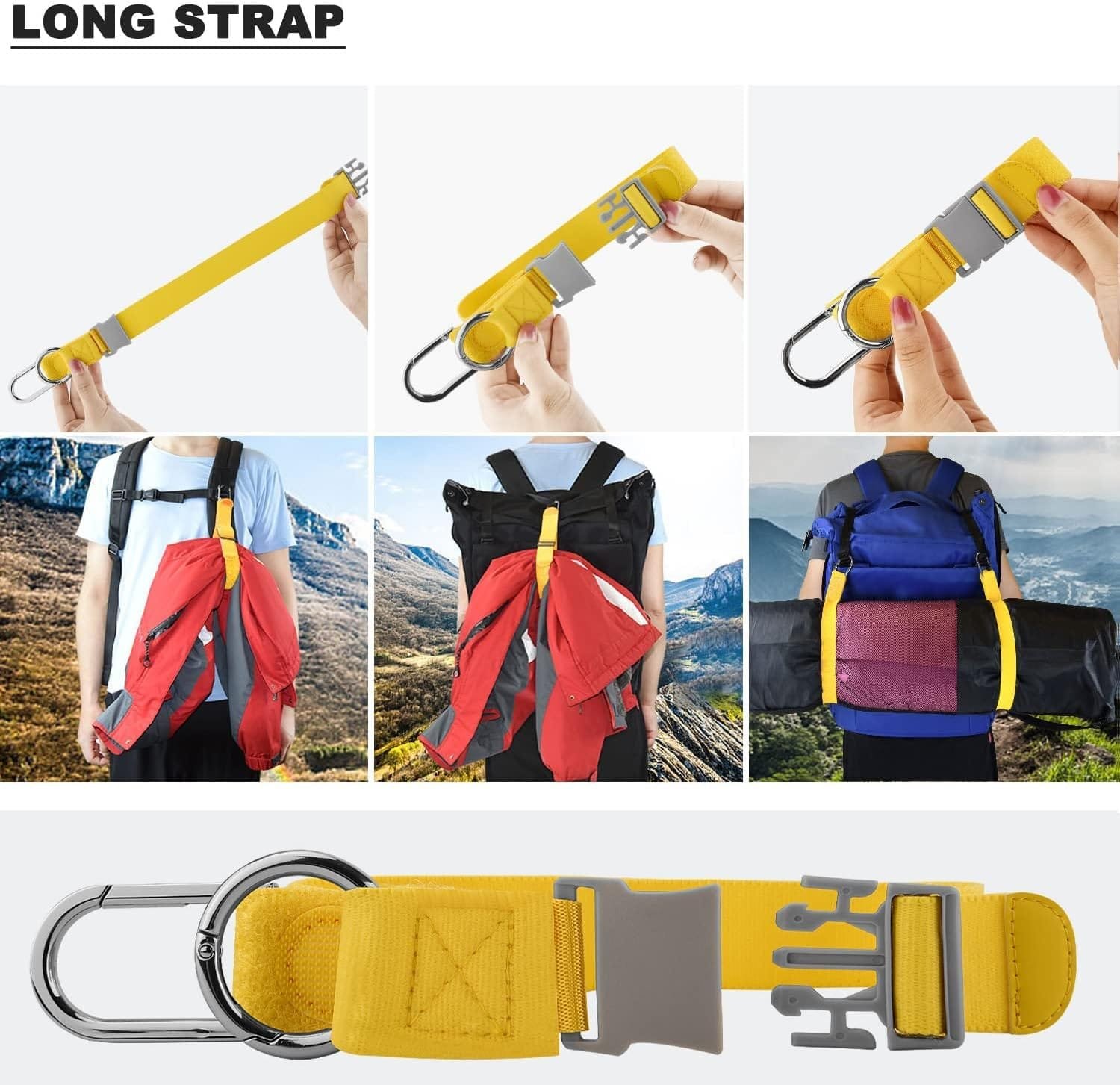 Correa de Equipaje, Agarre elástico para Chaqueta con Velcro con Gancho y Hebilla en Forma de D, Correa para artículos pequeños, Accesorios de Viaje para cinturón, Libera Sus Manos,Color de maíz - Imagen 6