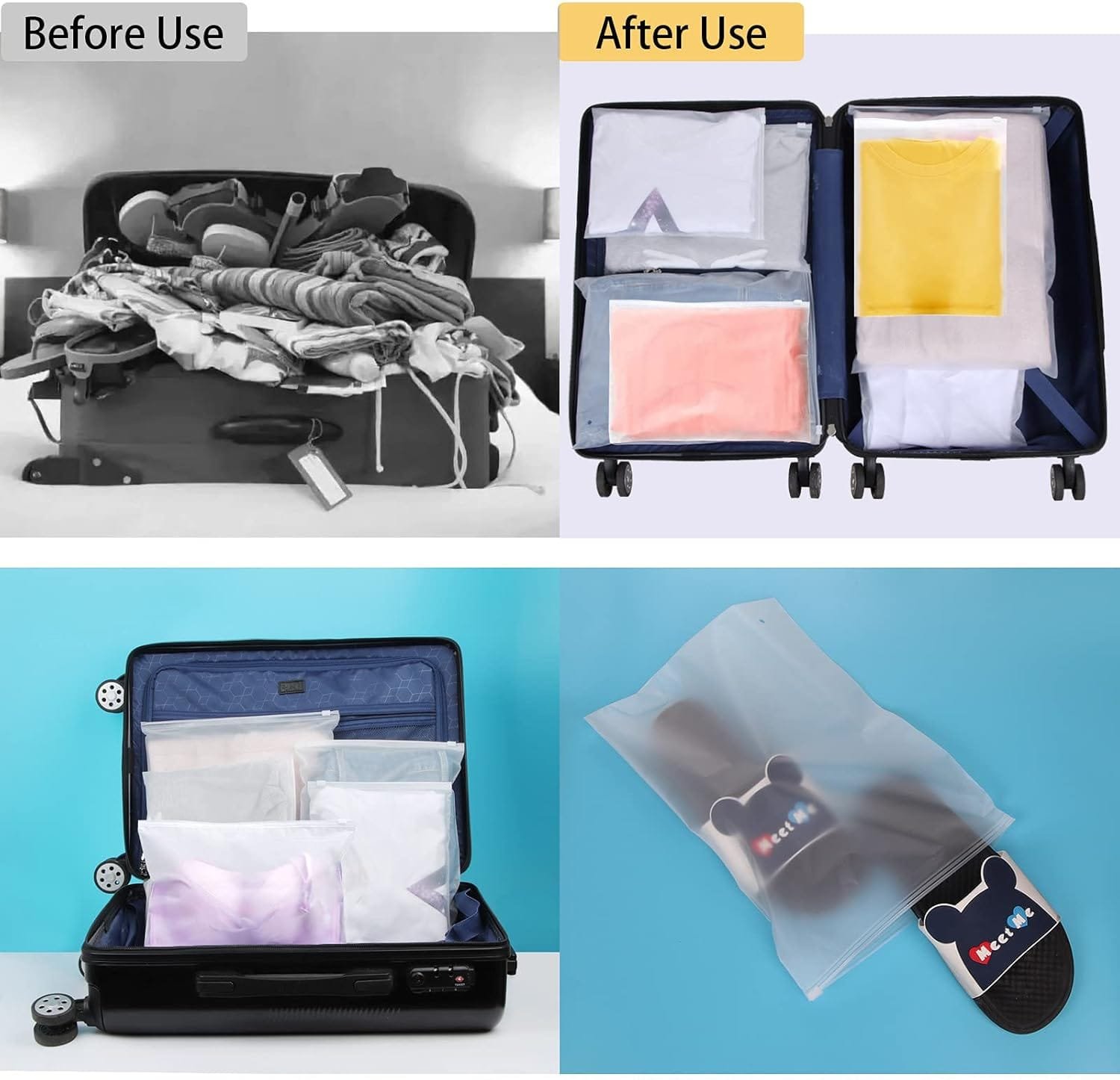 Annhao 30 Piezas Bolsas de Almacenamiento de Viaje, Reutilizable Bolsa de Transparente Esmeriladas Plástico Organizador de Viaje con Cierre Ziplock para Ropa, Bragas, Zapatos, Cosméticos (5 Tamaños) - Imagen 4