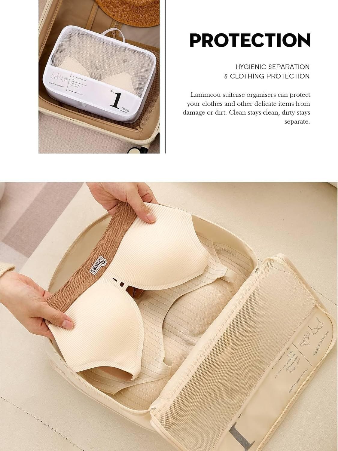 Lammcou Organizador Maleta, 8 en 1 Bolsas de equipaje De Viaje,Packing Cubes con bolsa para cosméticos, bolsa para zapatos, sistema de organización de artículos de viaje para vacaciones y viajes White - Imagen 4