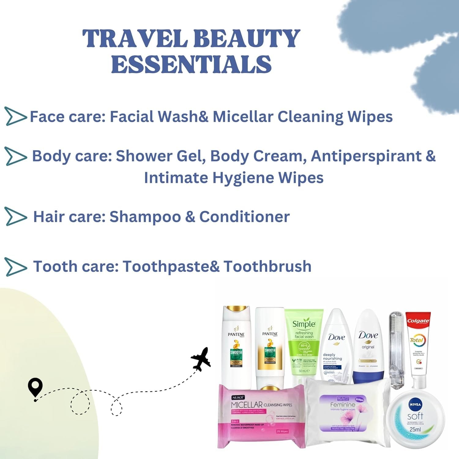 Juego de artículos de tocador de viaje para mujer, kit de aseo esencial de tamaño de viaje para viajes, hospitales, estancias nocturnas, Clear, Bolsa de aseo de viaje - Imagen 2