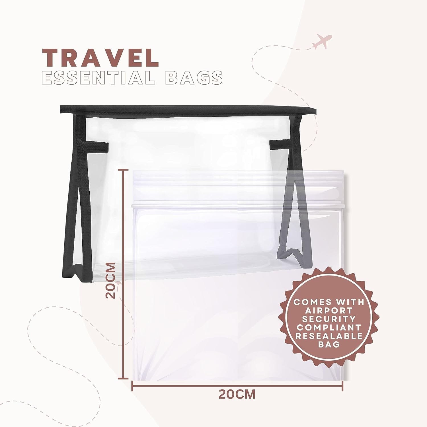 Minijuego de artículos de tocador esenciales para mujer, tamaño de viaje, para vacaciones, hospital, maternidad, bolsa de viaje transparente, aprobado por seguridad aeroportuaria, Black - Imagen 6