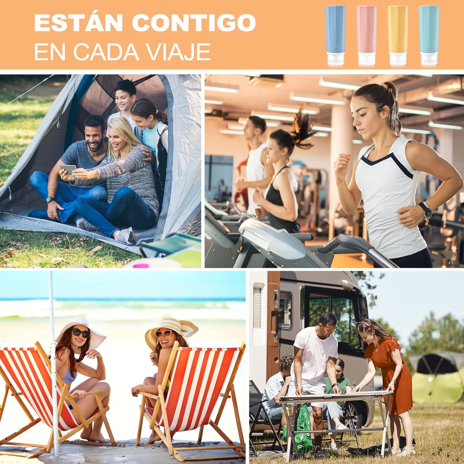 Opret Botellas de Viaje Silicona 4 Pack, Botes Rellenables Viaje de 100ml a Prueba de Fugas para Gel, Champús, Lociones y Artículos de Tocador, FDA Certificado Sin BPA - Imagen 6