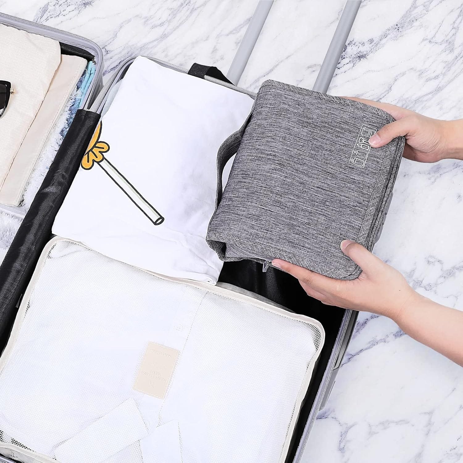 AiQInu Neceser Viaje,Impermeable de Gran Capacidad Neceser Maquillaje,Bolsa de Aseo con Gancho Colgante para Hombre y Mujer Accesorios de Viaje - Imagen 6