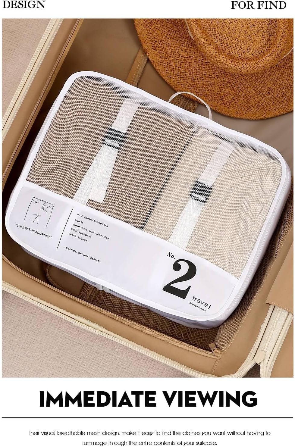 Lammcou Organizador Maleta, 8 en 1 Bolsas de equipaje De Viaje,Packing Cubes con bolsa para cosméticos, bolsa para zapatos, sistema de organización de artículos de viaje para vacaciones y viajes White - Imagen 5