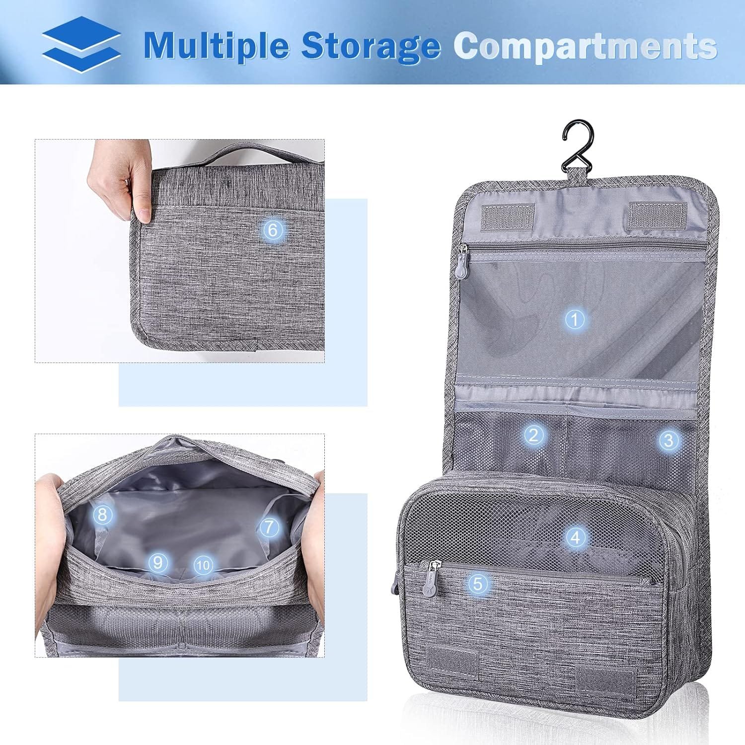 AiQInu Neceser Viaje,Impermeable de Gran Capacidad Neceser Maquillaje,Bolsa de Aseo con Gancho Colgante para Hombre y Mujer Accesorios de Viaje - Imagen 2