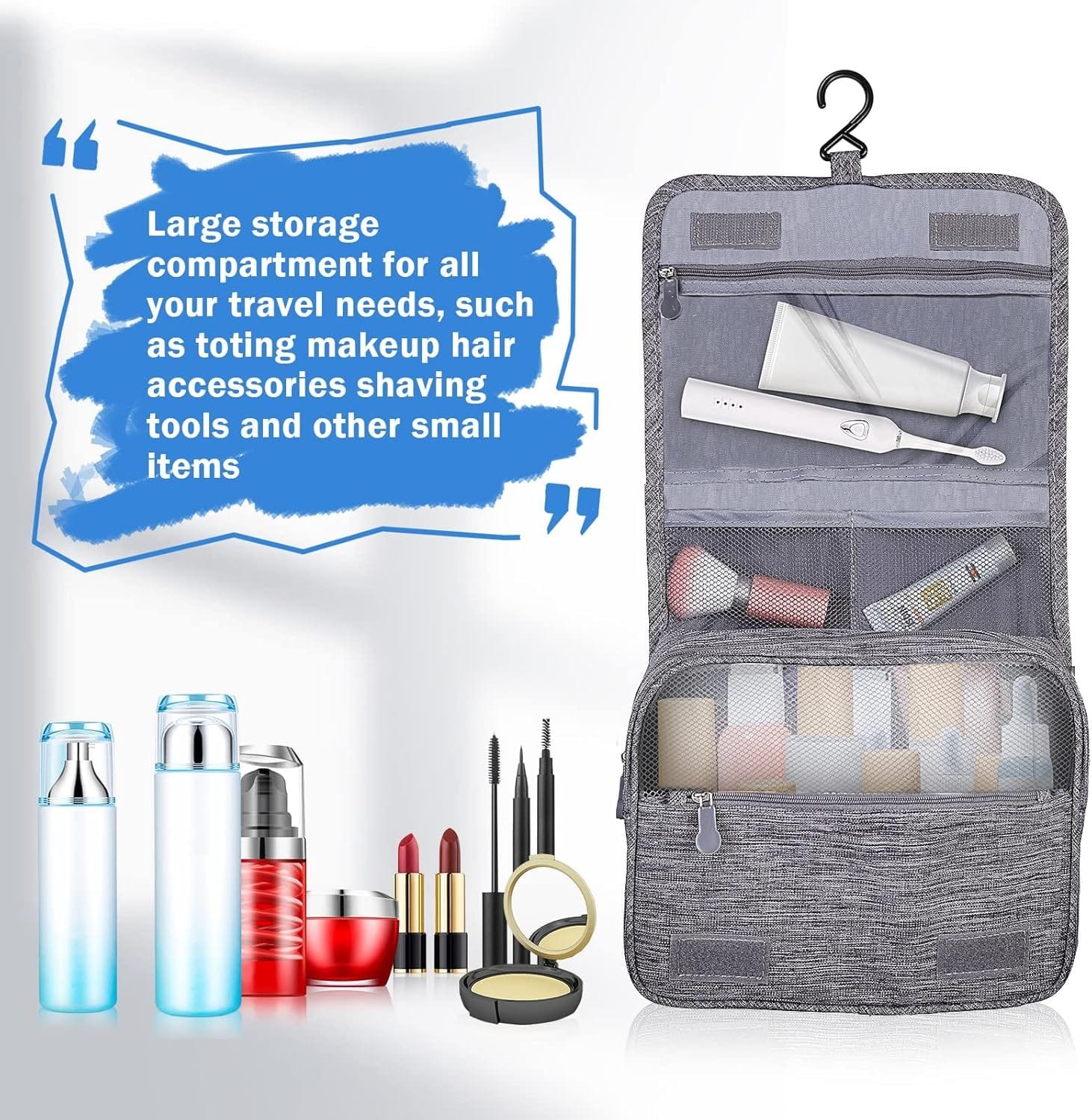 AiQInu Neceser Viaje,Impermeable de Gran Capacidad Neceser Maquillaje,Bolsa de Aseo con Gancho Colgante para Hombre y Mujer Accesorios de Viaje - Imagen 5