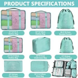 LPAOIS 12 PCS Organizador de Maletas,Cubos de Embalaje,Impermeable Organizador Maleta Viaje,Bolsas de Embalaje para Maletas Para Ropa,Zapato,Cosméticos,Ropa Interior（azul）