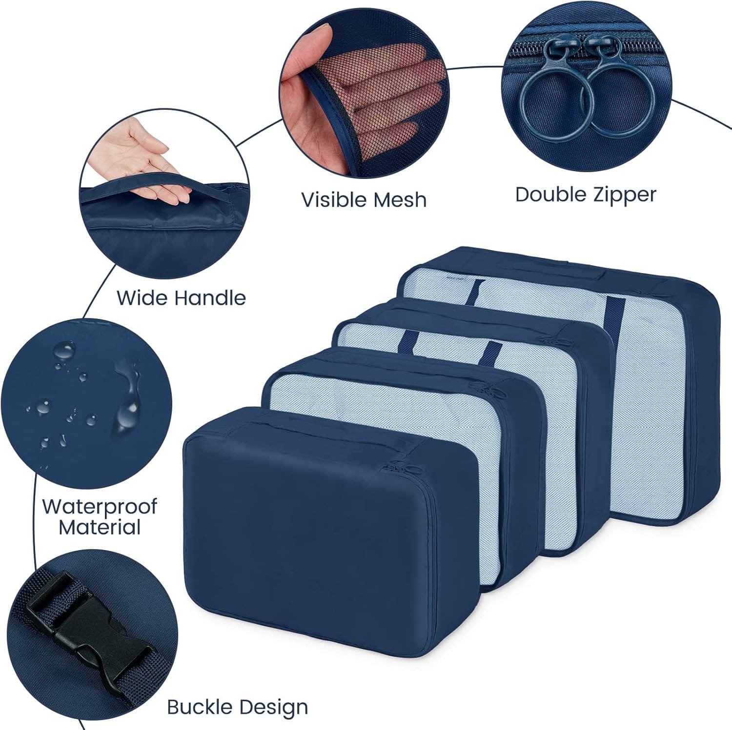 Sarsumir Organizador Maleta, 8 Piezas Organizador de Equipaje Packing Cubes Bolsas Organizadoras Viaje con Zapatos Impermeables Almacenamiento Artículos Tocador Bolsas Ropa, Azul Marino - Imagen 2