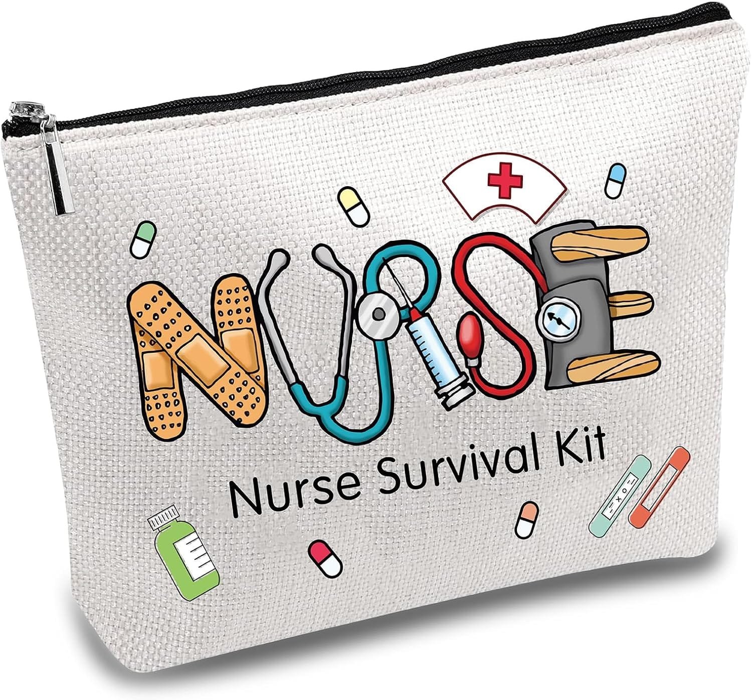 CREATCABIN Bolsa Kit Supervivencia para Enfermeras,Bolsa Maquillaje Multiusos,Estuche Lona,Artículos Tocador,Bolsa Viaje Divertida Cremallera,Suministros Escolares,Regalos para Practicantes 25x18cm