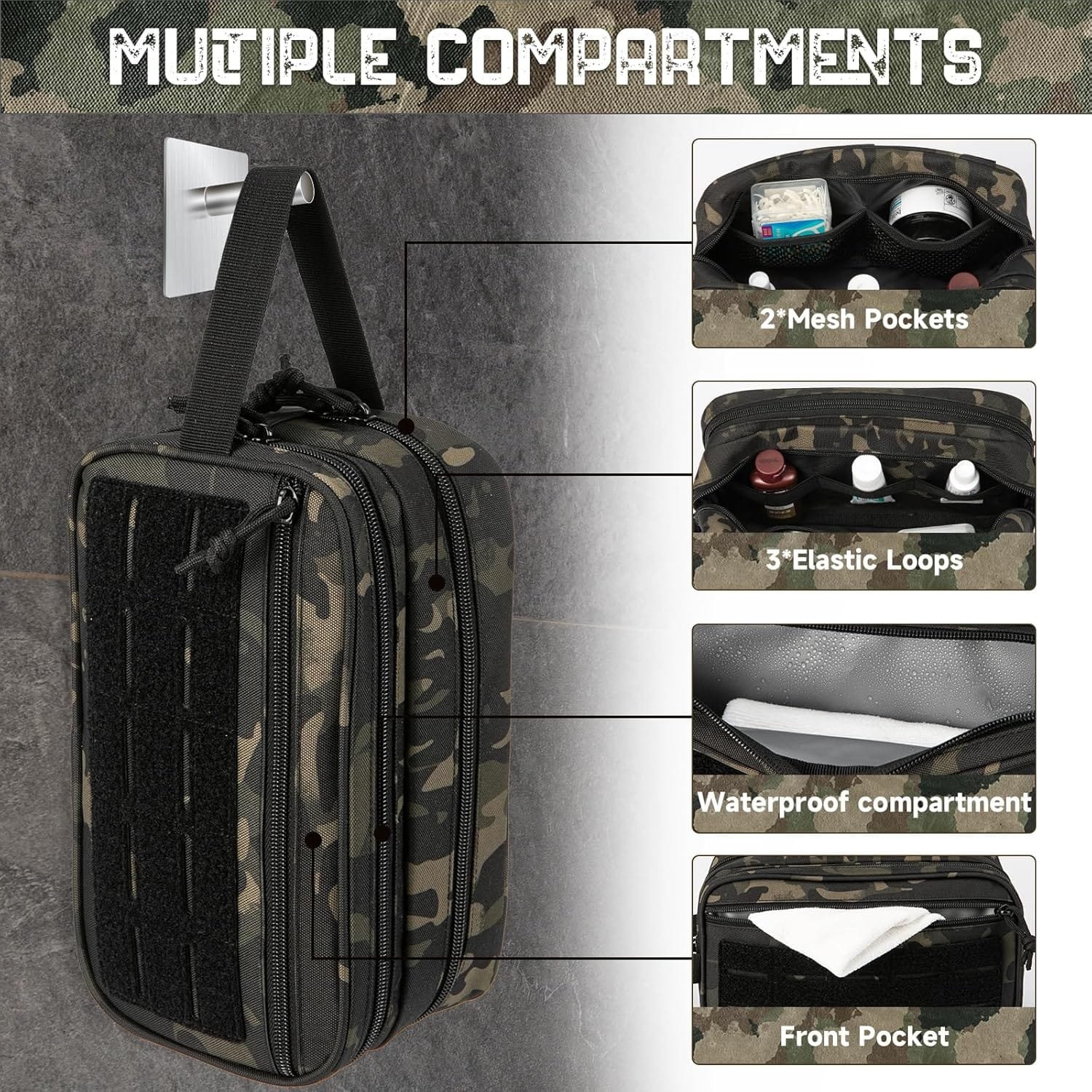 QT&QY Bolsa táctica de Aseo para Hombres, Bolsa de higiene, Herramienta Militar EDC, Bolsas Molle, pequeño Kit de Aseo para Hombres, Kit de Afeitado para Hombres, Bolsas de Ducha de Viaje - Imagen 4