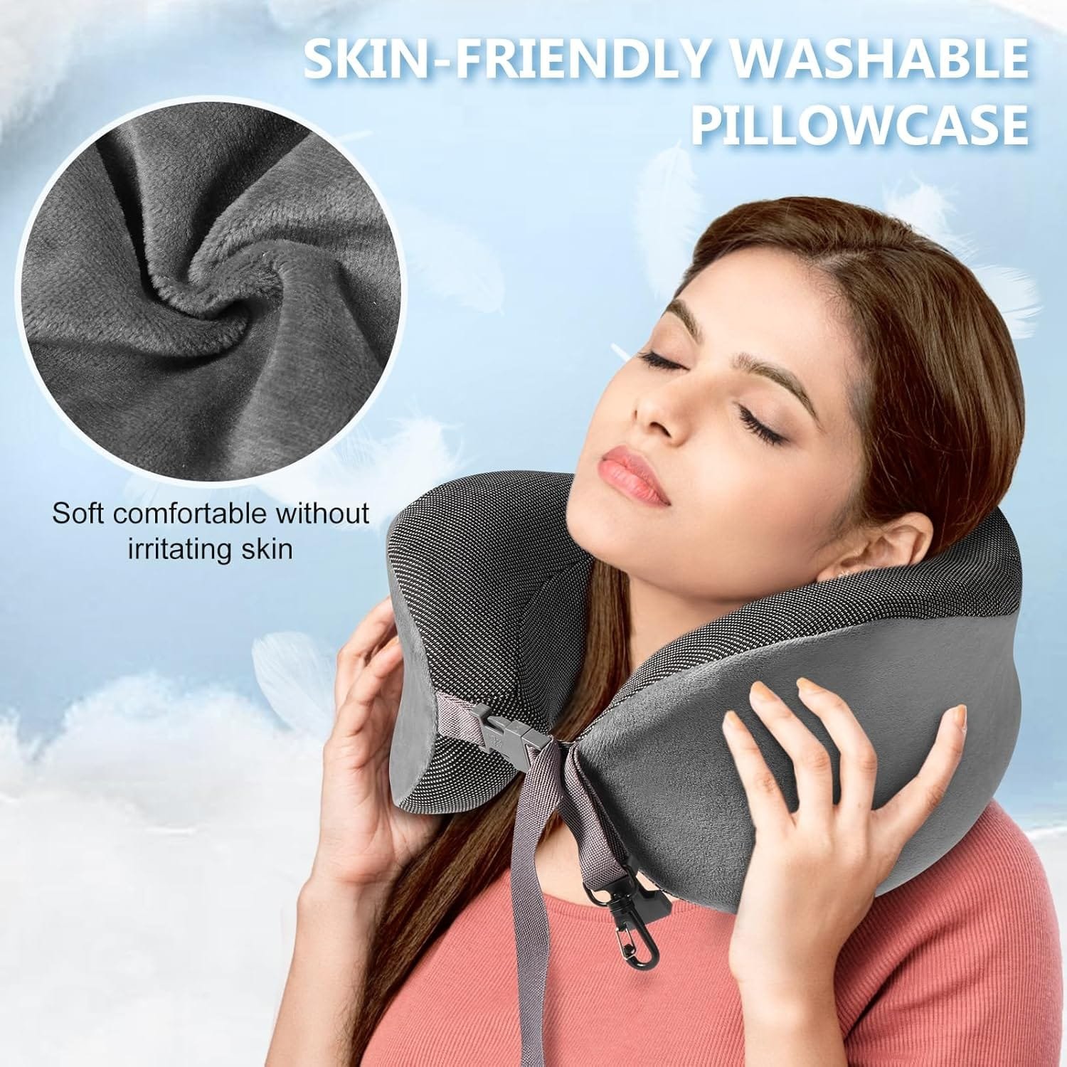 Blendura Almohada de Viaje, Almohada Cervical de Espuma Viscoelástica, Almohada de avión con Bolsa de Transporte Incluida, Adecuada para cojín de Cuello para avión, Coche, Oficina, Gris - Imagen 3