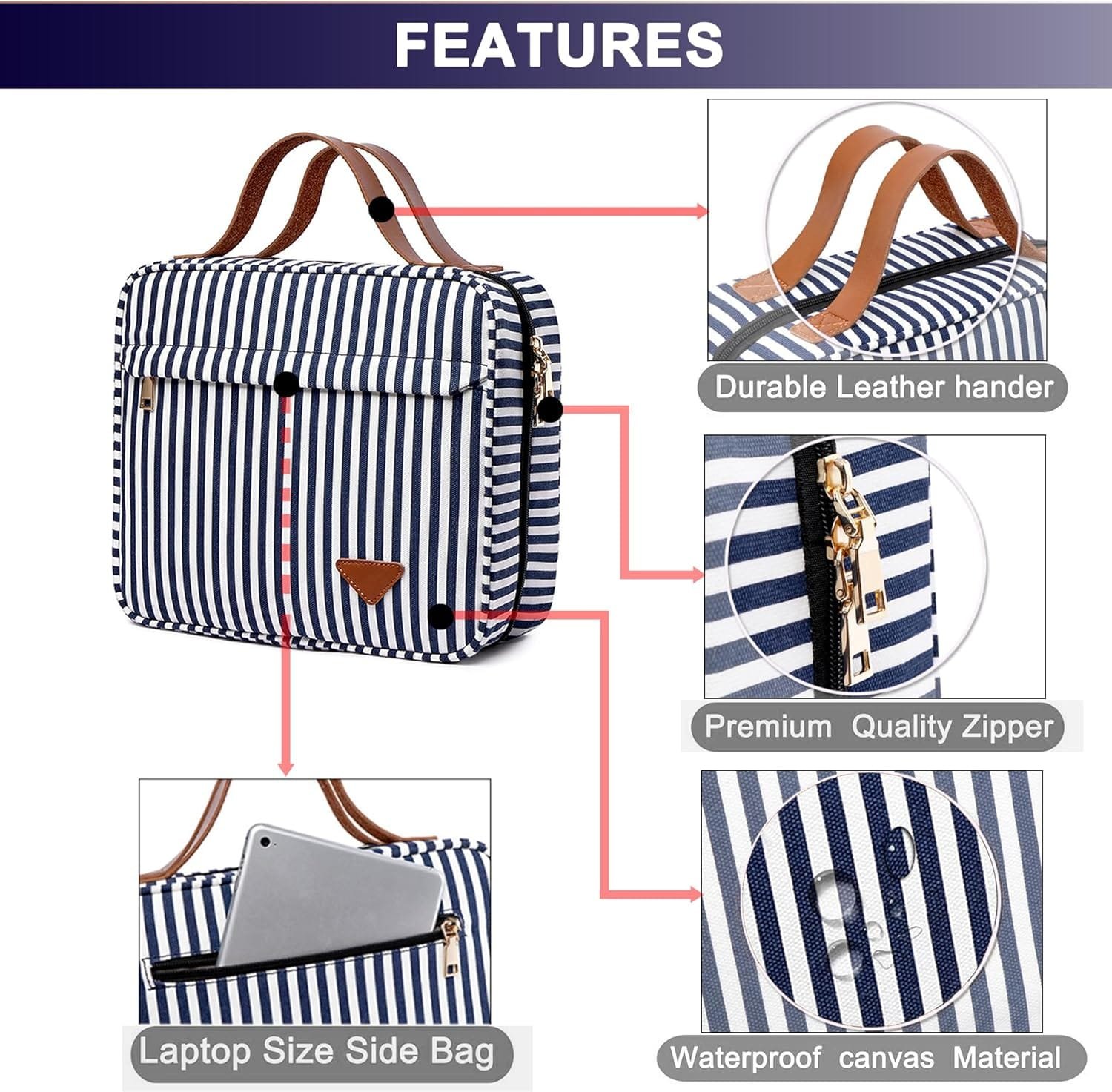 Organizador de artículos de tocador de Viaje para cosméticos de Gran Capacidad para Mujeres con 4 Compartimentos y 1 Gancho Resistente, Viajes/Uso Diario - Imagen 2