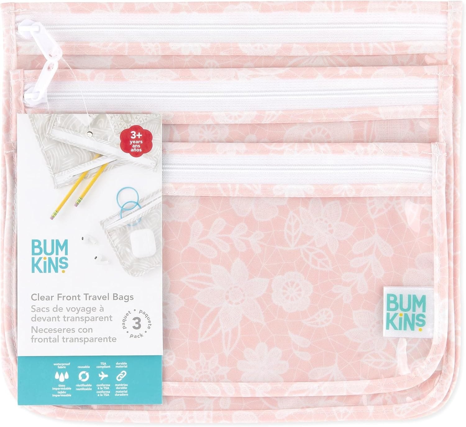 Bumkins Bolsa de Viaje, artículos de tocador, bebé, Bolsa aprobada por la TSA, Bolsa con Cremallera, Compatible con tamaño de Cuarto de galón, Lados Transparentes, organización de Bolsas de pañales, - Imagen 6